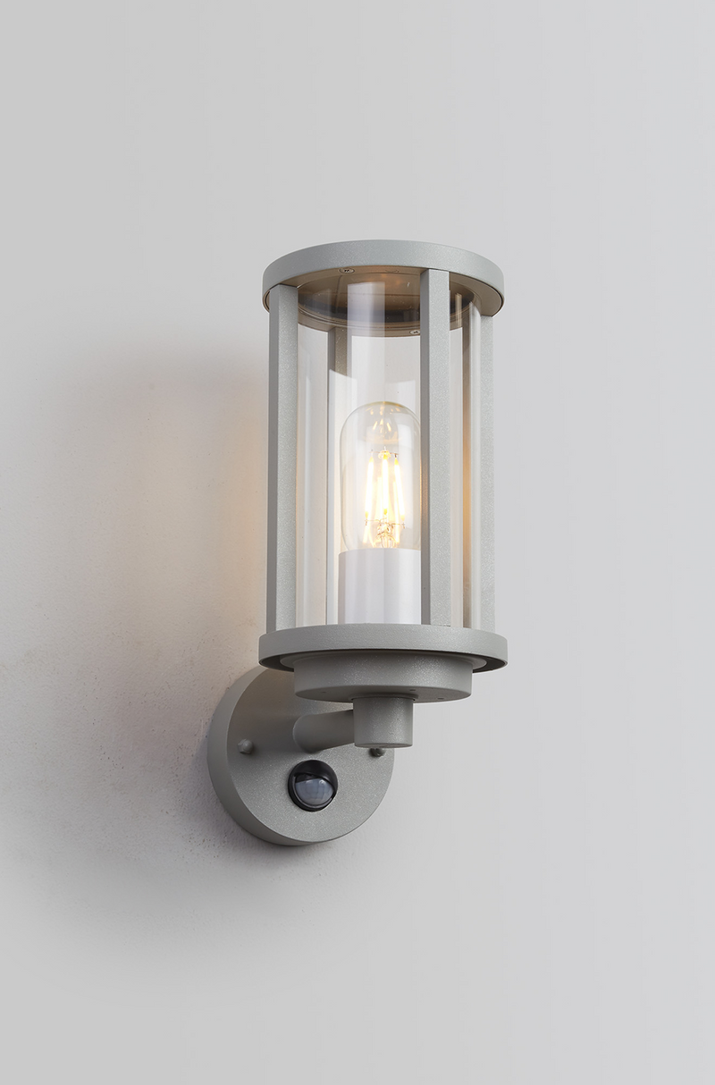 Load image into Gallery viewer, C-Lighting Zande Cylinder Wall Lamp With PIR Sensor, 1 x E27, IP44, Matt Silver/Clear - 59746
