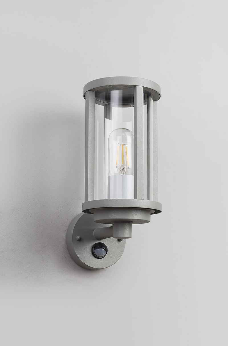 Load image into Gallery viewer, C-Lighting Zande Cylinder Wall Lamp With PIR Sensor, 1 x E27, IP44, Matt Silver/Clear - 59746
