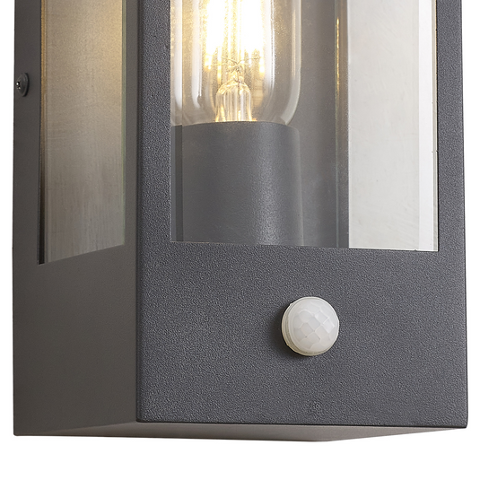 C-Lighting Zande Rectangular Case Wall Lamp With PIR Sensor, 1 x E27, IP44, Dark Grey/Clear - 59750