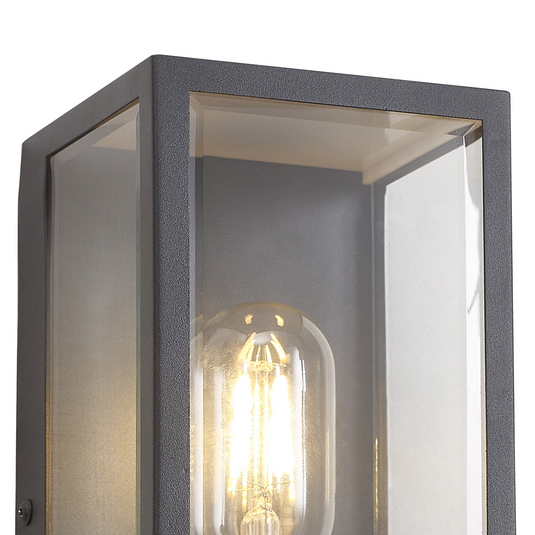 C-Lighting Zande Rectangular Case Wall Lamp With PIR Sensor, 1 x E27, IP44, Dark Grey/Clear - 59750