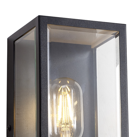 C-Lighting Zande Rectangular Case Wall Lamp With PIR Sensor, 1 x E27, IP44, Matt Black/Clear - 59751