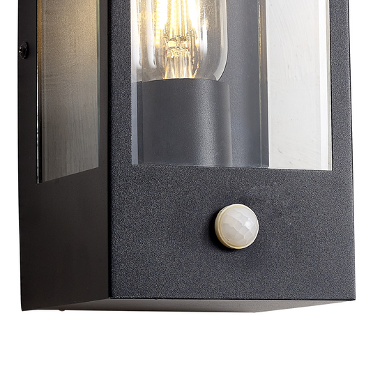 C-Lighting Zande Rectangular Case Wall Lamp With PIR Sensor, 1 x E27, IP44, Matt Black/Clear - 59751