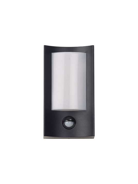 C-Lighting Zande Rectangular Curve Wall Lamp With PIR Sensor, 1 x 6W LED, 3000K, 400lm, IP54, Matt Black/Opal, 3yrs Warranty  - 59752