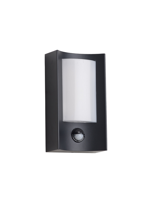 C-Lighting Zande Rectangular Curve Wall Lamp With PIR Sensor, 1 x 6W LED, 3000K, 400lm, IP54, Matt Black/Opal, 3yrs Warranty  - 59752