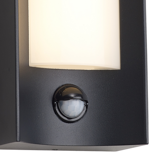 C-Lighting Zande Rectangular Curve Wall Lamp With PIR Sensor, 1 x 6W LED, 3000K, 400lm, IP54, Matt Black/Opal, 3yrs Warranty  - 59752