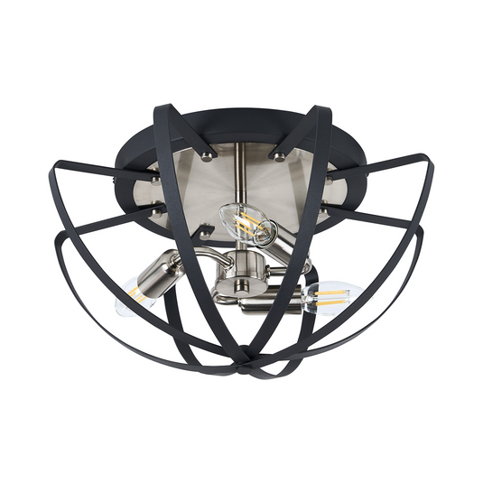 C-Lighting Hoath Flush Ceiling, 3 x E14, Anthracite/Satin Nickel - 59778