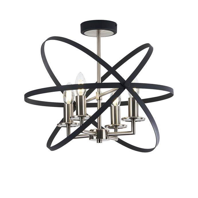 C-Lighting Hoath Semi Ceiling, 4 x E14, Anthracite/Satin Nickel - 59787