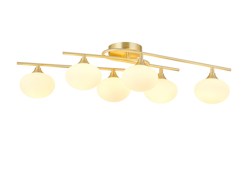 Load image into Gallery viewer, C-Lighting Abbots Flush Ceiling, 6 Light G9, IP44, Satin Brass/Opal Glass - 59806
