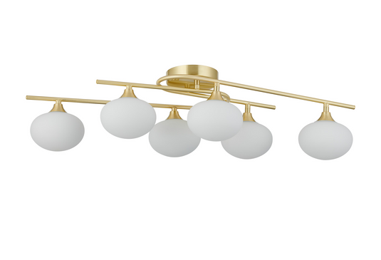 C-Lighting Abbots Flush Ceiling, 6 Light G9, IP44, Satin Brass/Opal Glass - 59806