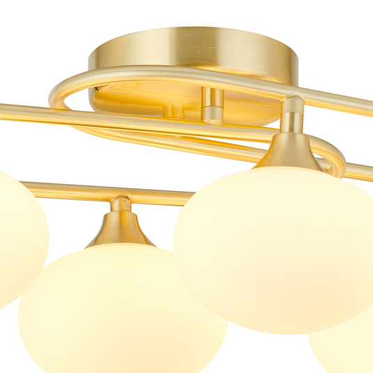 C-Lighting Abbots Flush Ceiling, 6 Light G9, IP44, Satin Brass/Opal Glass - 59806