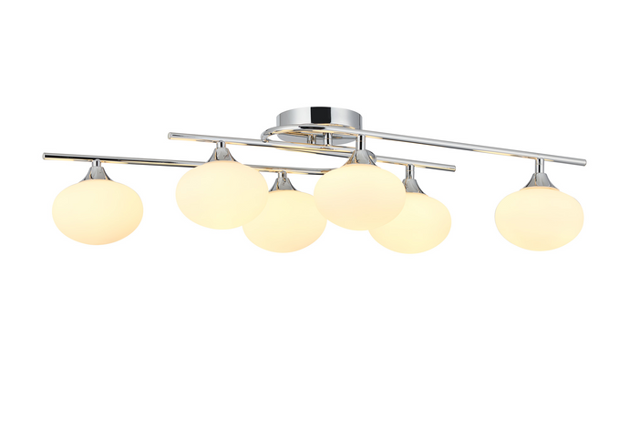 C-Lighting Abbots Flush Ceiling, 6 Light G9, IP44, Polished Chrome/Opal Glass - 59807