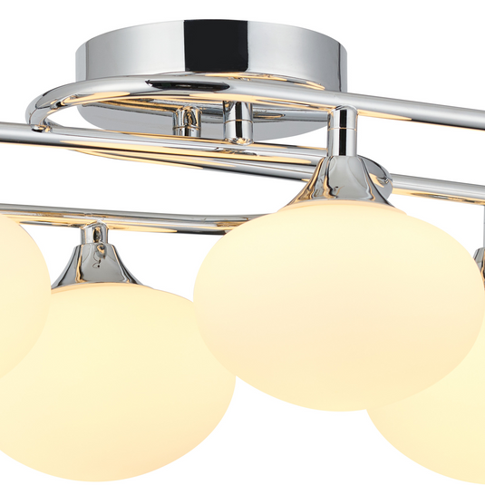 C-Lighting Abbots Flush Ceiling, 6 Light G9, IP44, Polished Chrome/Opal Glass - 59807