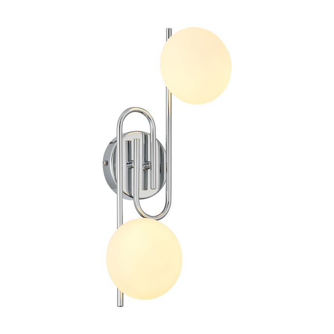 C-Lighting Abbots Wall Lamp, 2 Light G9, IP44, Polished Chrome/Opal Glass - 59809