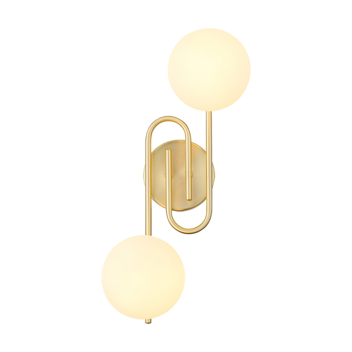 C-Lighting Abbots Wall Lamp, 2 Light G9, IP44, Satin Brass/Opal Glass - 59810