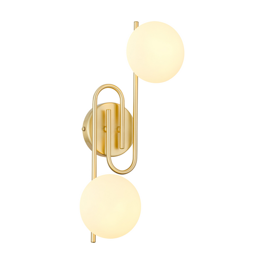 C-Lighting Abbots Wall Lamp, 2 Light G9, IP44, Satin Brass/Opal Glass - 59810