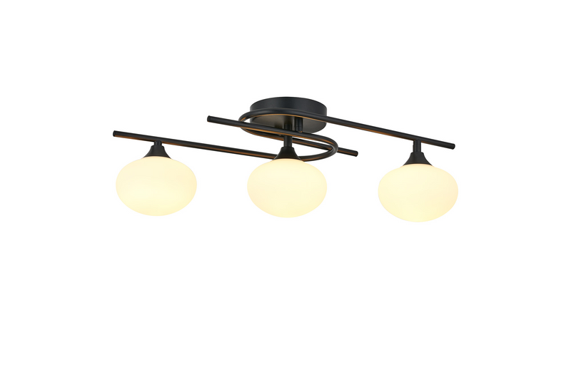 Load image into Gallery viewer, C-Lighting Abbots Flush Ceiling, 3 Light G9, IP44, Satin Black/Opal Glass - 59811
