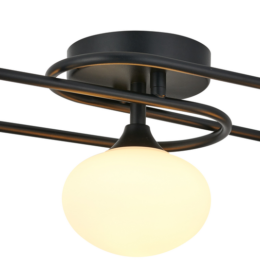C-Lighting Abbots Flush Ceiling, 3 Light G9, IP44, Satin Black/Opal Glass - 59811
