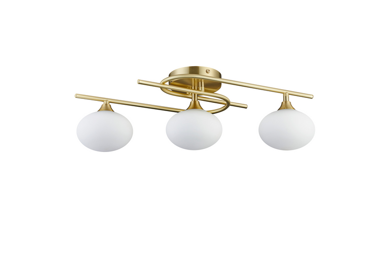 Load image into Gallery viewer, C-Lighting Abbots Flush Ceiling, 3 Light G9, IP44, Satin Brass/Opal Glass - 59813
