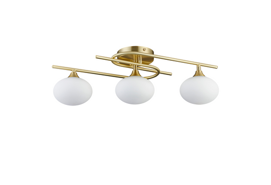C-Lighting Abbots Flush Ceiling, 3 Light G9, IP44, Satin Brass/Opal Glass - 59813