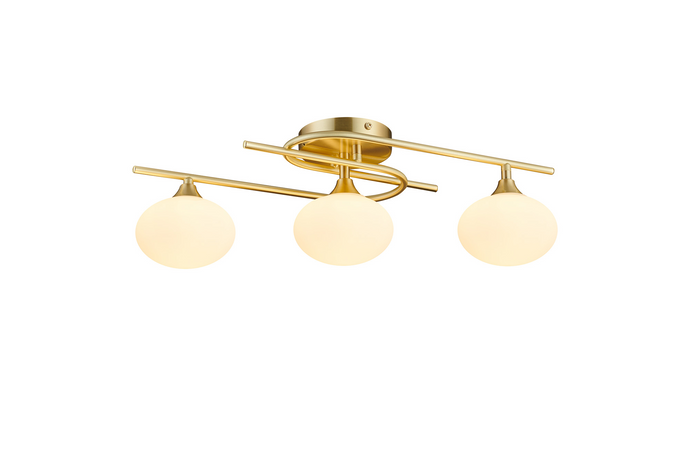 C-Lighting Abbots Flush Ceiling, 3 Light G9, IP44, Satin Brass/Opal Glass - 59813