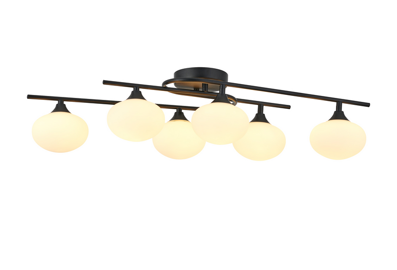 Load image into Gallery viewer, C-Lighting Abbots Flush Ceiling, 6 Light G9, IP44, Satin Black/Opal Glass - 59814
