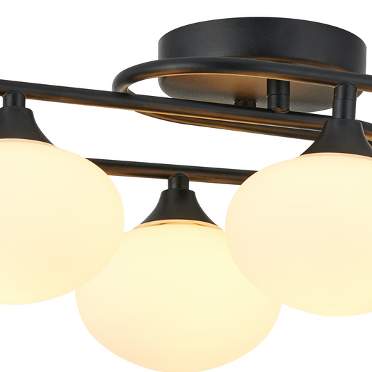 C-Lighting Abbots Flush Ceiling, 6 Light G9, IP44, Satin Black/Opal Glass - 59814