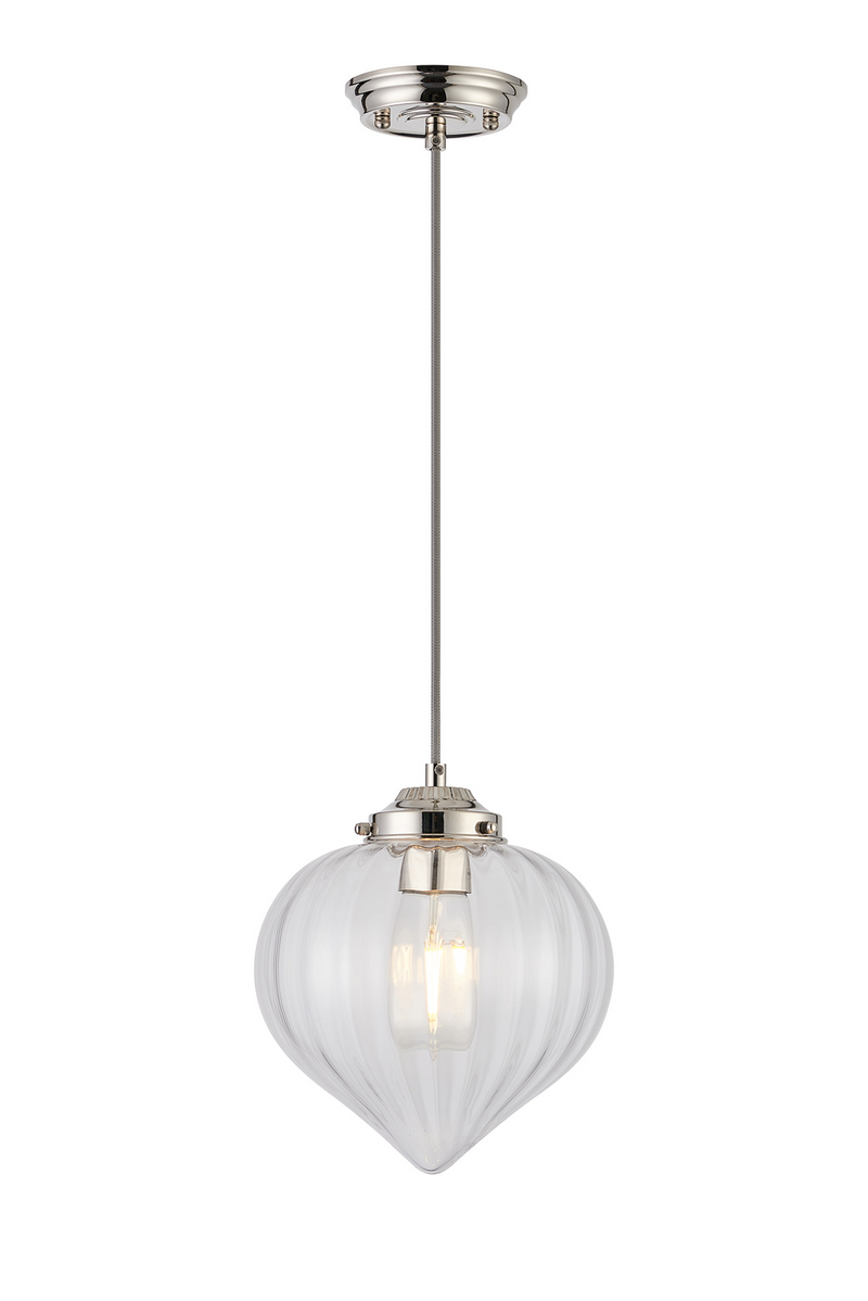 Load image into Gallery viewer, C-Lighting Capton Single Pendant With Flower Bud Shade 1 x E27, Polished Nickel/Grey Braided Cable/Clear - 59827
