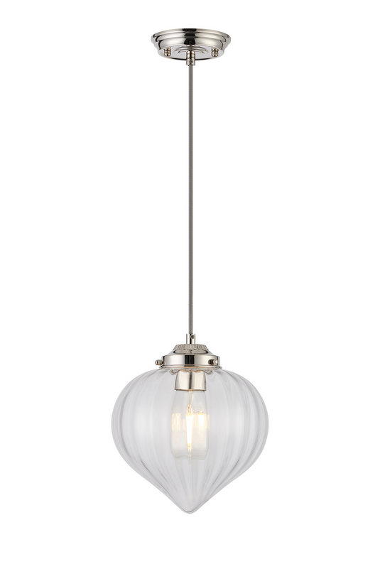 C-Lighting Capton Single Pendant With Flower Bud Shade 1 x E27, Polished Nickel/Grey Braided Cable/Clear - 59827