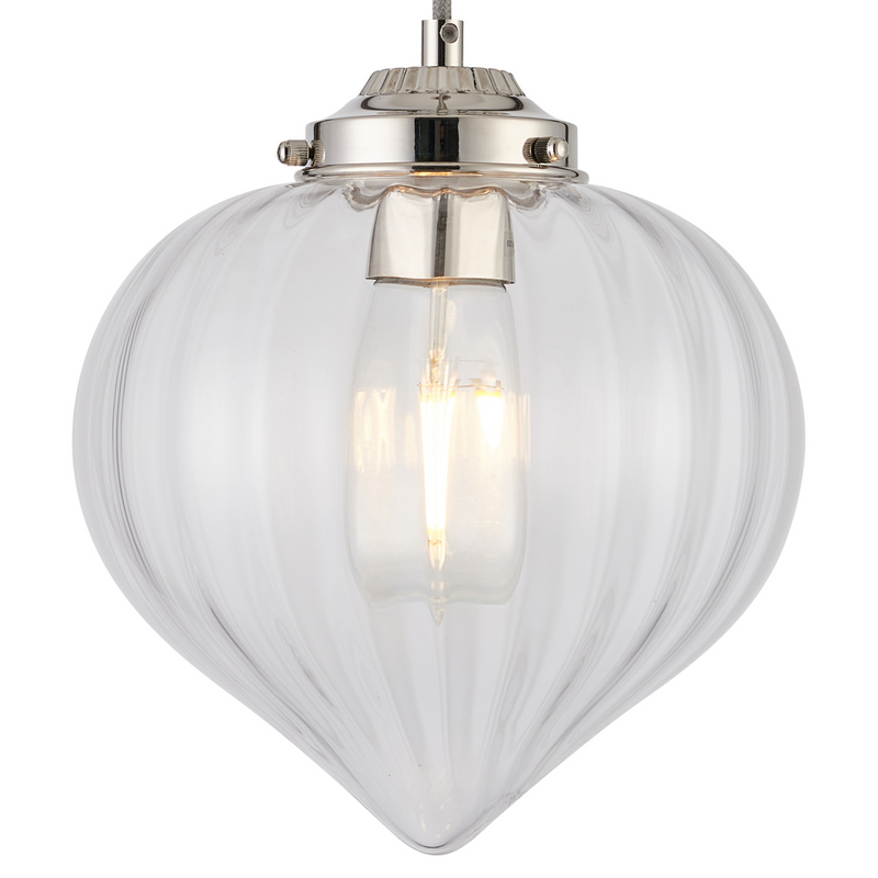 Load image into Gallery viewer, C-Lighting Capton Single Pendant With Flower Bud Shade 1 x E27, Polished Nickel/Grey Braided Cable/Clear - 59827
