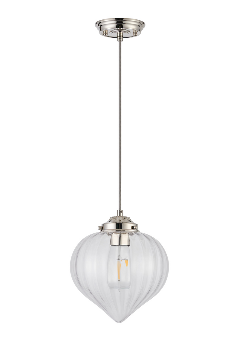 Load image into Gallery viewer, C-Lighting Capton Single Pendant With Flower Bud Shade 1 x E27, Polished Nickel/Grey Braided Cable/Clear - 59827
