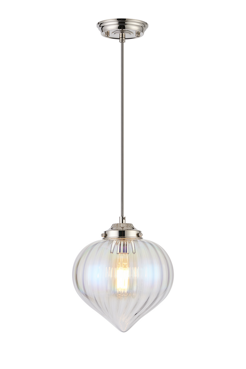 Load image into Gallery viewer, C-Lighting Capton Single Pendant With Flower Bud Shade 1 x E27, Polished Nickel/Grey Braided Cable/Iridescent Faded - 59828
