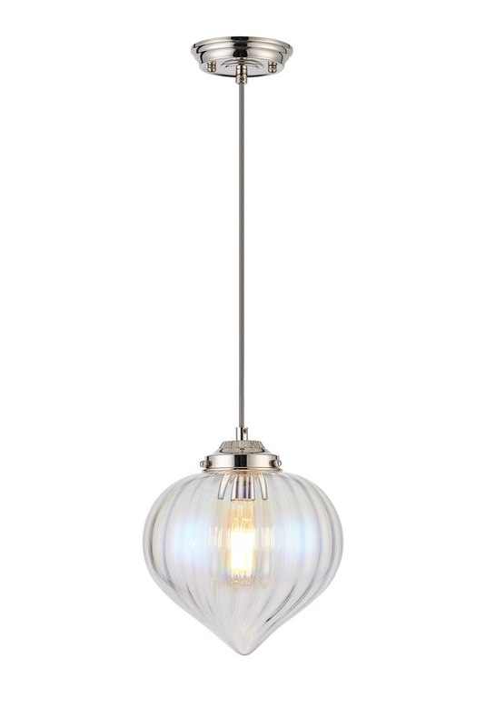C-Lighting Capton Single Pendant With Flower Bud Shade 1 x E27, Polished Nickel/Grey Braided Cable/Iridescent Faded - 59828