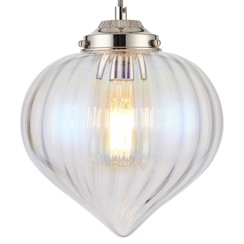 Load image into Gallery viewer, C-Lighting Capton Single Pendant With Flower Bud Shade 1 x E27, Polished Nickel/Grey Braided Cable/Iridescent Faded - 59828
