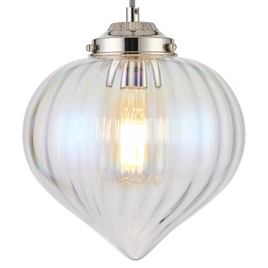 C-Lighting Capton Single Pendant With Flower Bud Shade 1 x E27, Polished Nickel/Grey Braided Cable/Iridescent Faded - 59828