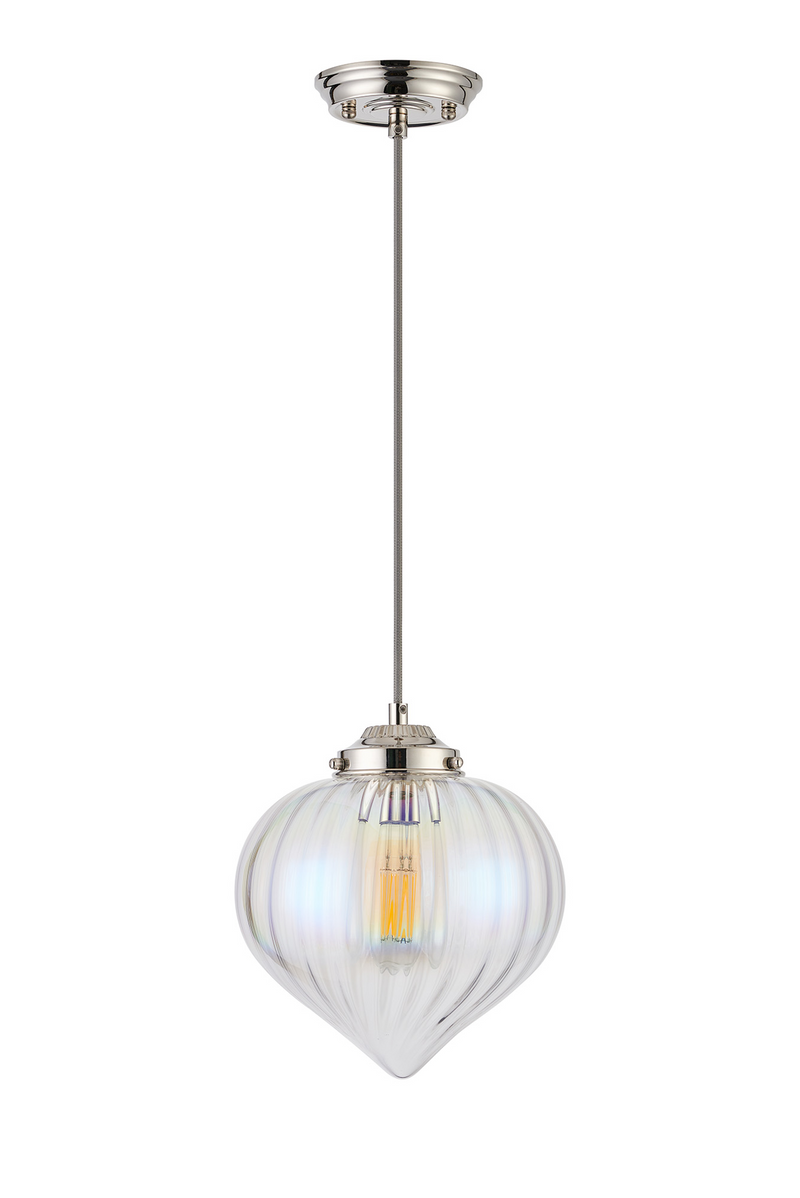 Load image into Gallery viewer, C-Lighting Capton Single Pendant With Flower Bud Shade 1 x E27, Polished Nickel/Grey Braided Cable/Iridescent Faded - 59828
