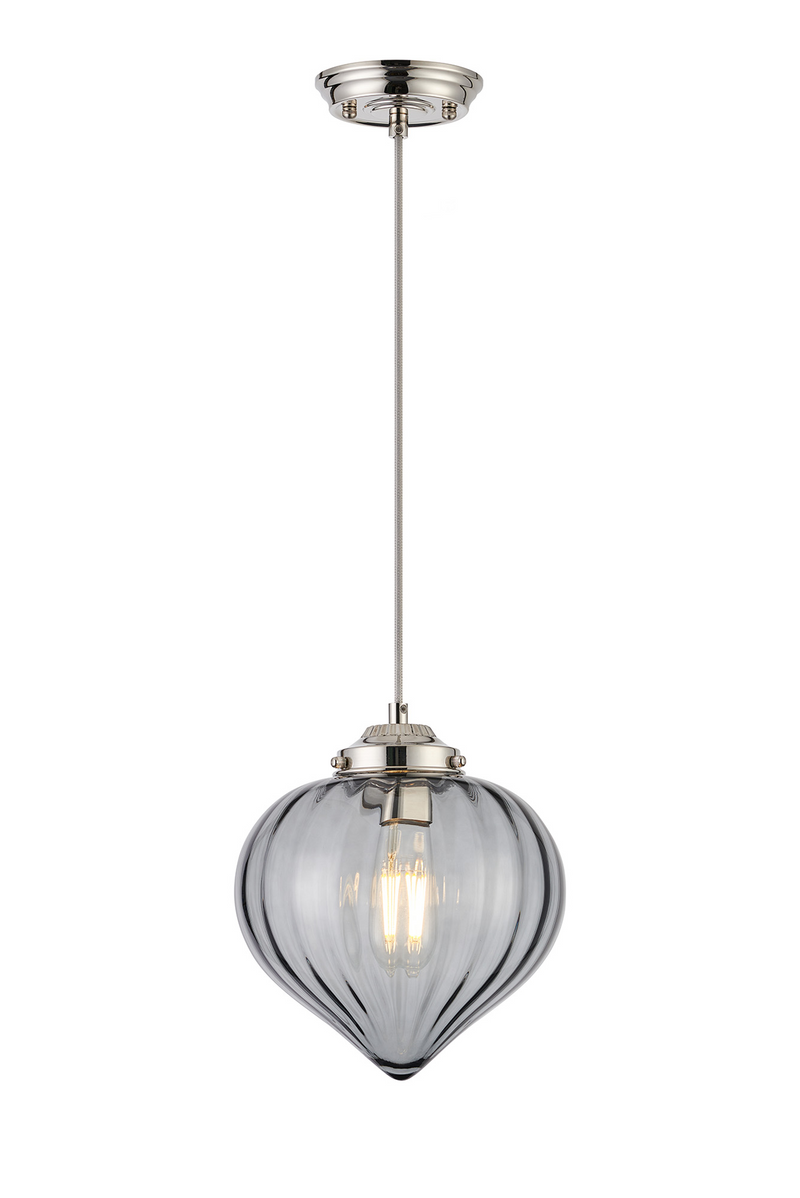 Load image into Gallery viewer, C-Lighting Capton Single Pendant With Flower Bud Shade 1 x E27, Polished Nickel/Grey Braided Cable/Smoke - 59829
