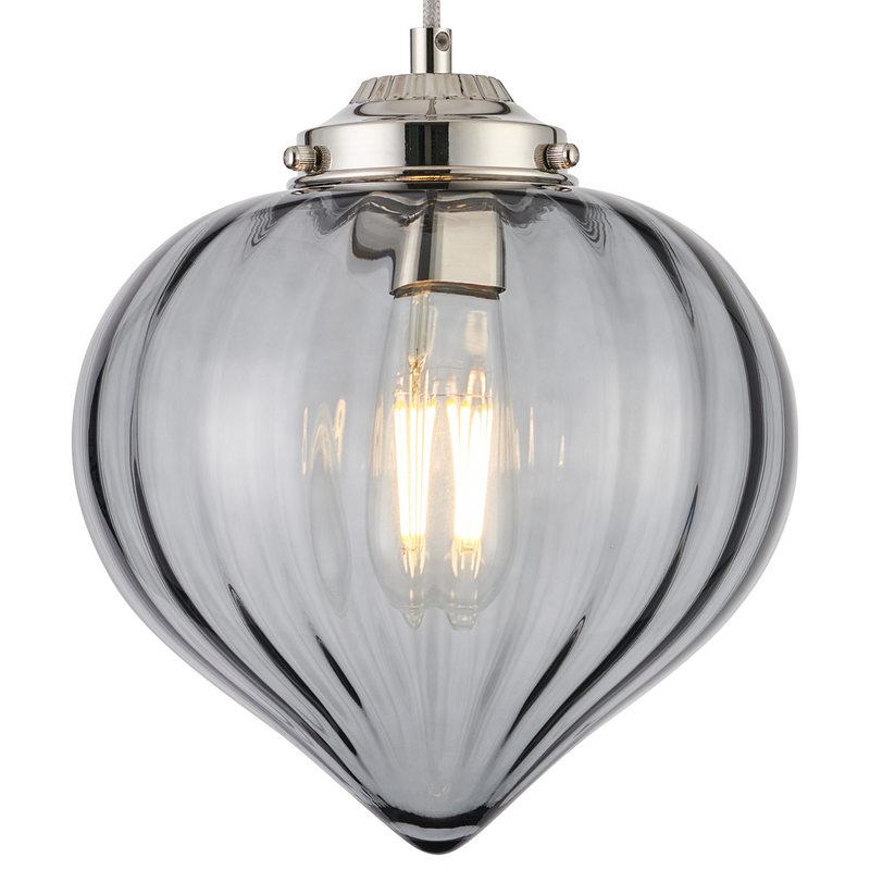 Load image into Gallery viewer, C-Lighting Capton Single Pendant With Flower Bud Shade 1 x E27, Polished Nickel/Grey Braided Cable/Smoke - 59829
