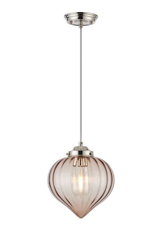 C-Lighting Capton Single Pendant With Flower Bud Shade 1 x E27, Polished Nickel/Grey Braided Cable/Cognac - 59830