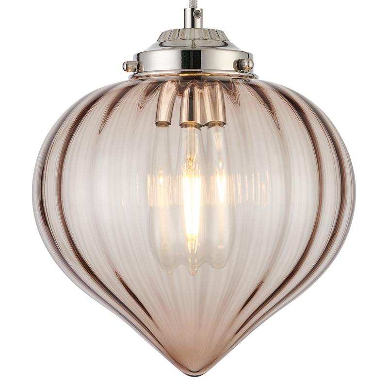 Load image into Gallery viewer, C-Lighting Capton Single Pendant With Flower Bud Shade 1 x E27, Polished Nickel/Grey Braided Cable/Cognac - 59830
