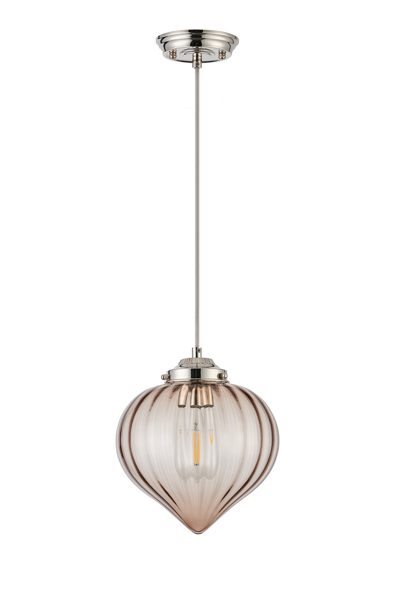 Load image into Gallery viewer, C-Lighting Capton Single Pendant With Flower Bud Shade 1 x E27, Polished Nickel/Grey Braided Cable/Cognac - 59830
