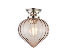 Load image into Gallery viewer, C-Lighting Capton Flush Fitting With Flower Bud Shade 1 x E27, Polished Nickel/Cognac - 59831
