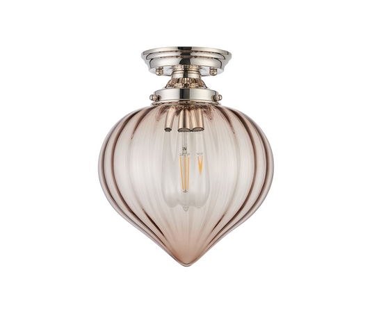 C-Lighting Capton Flush Fitting With Flower Bud Shade 1 x E27, Polished Nickel/Cognac - 59831