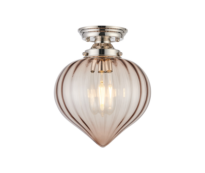 C-Lighting Capton Flush Fitting With Flower Bud Shade 1 x E27, Polished Nickel/Cognac - 59831