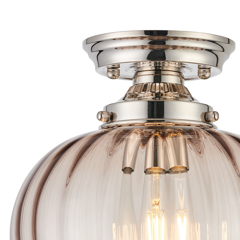 Load image into Gallery viewer, C-Lighting Capton Flush Fitting With Flower Bud Shade 1 x E27, Polished Nickel/Cognac - 59831
