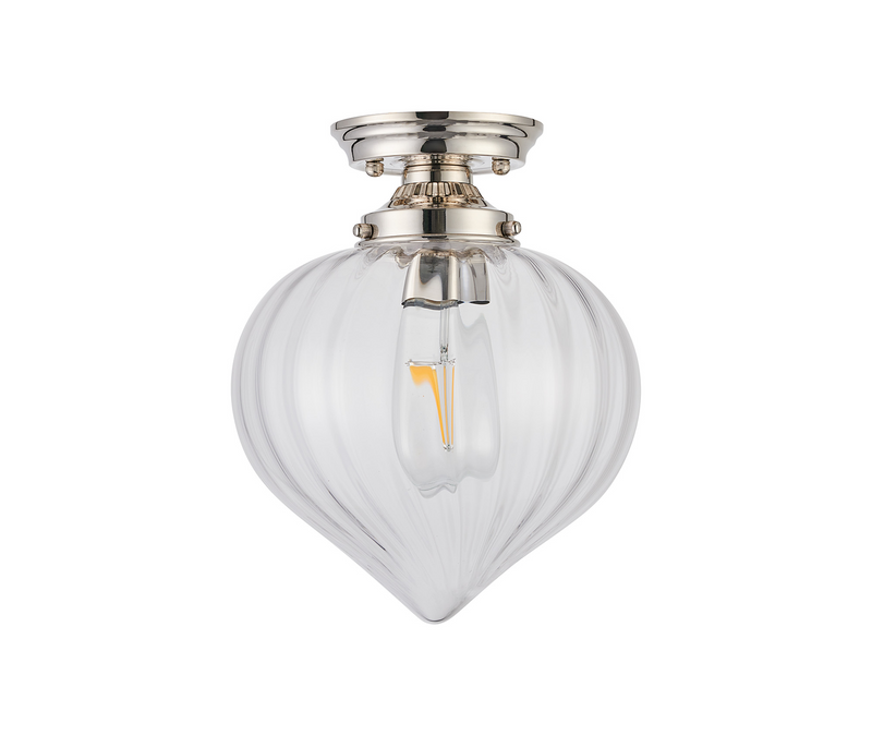 Load image into Gallery viewer, C-Lighting Capton Flush Fitting With Flower Bud Shade 1 x E27, Polished Nickel/Clear - 59832
