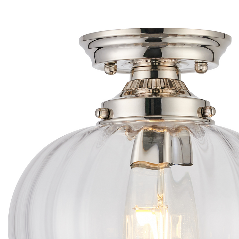 Load image into Gallery viewer, C-Lighting Capton Flush Fitting With Flower Bud Shade 1 x E27, Polished Nickel/Clear - 59832
