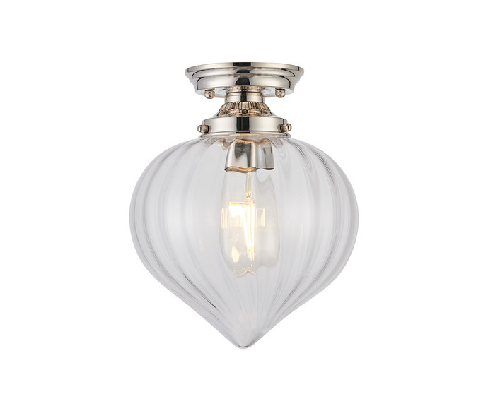 C-Lighting Capton Flush Fitting With Flower Bud Shade 1 x E27, Polished Nickel/Clear - 59832