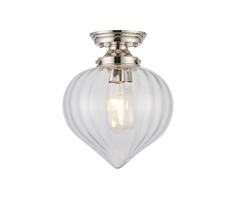 Load image into Gallery viewer, C-Lighting Capton Flush Fitting With Flower Bud Shade 1 x E27, Polished Nickel/Clear - 59832
