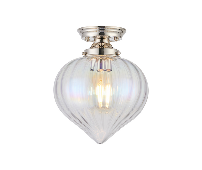 Load image into Gallery viewer, C-Lighting Capton Flush Fitting With Flower Bud Shade 1 x E27, Polished Nickel/Iridescent Faded - 59833
