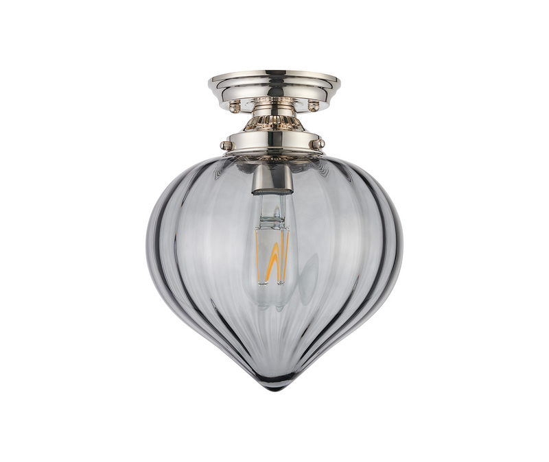 Load image into Gallery viewer, C-Lighting Capton Flush Fitting With Flower Bud Shade 1 x E27, Polished Nickel/Smoke - 59834
